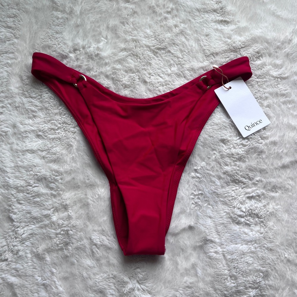 Quince Womens Red High Leg Bikini Bottom Gold Ring Hardware Size M New ATG001